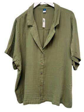 Old Navy Womens Top Plus Size 3X Olive Green Cotton Gauze Camp Shirt NWT
